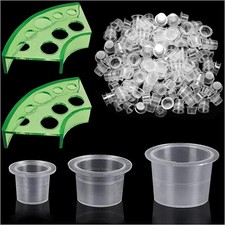 300pcs Tattoo Ink Cups with 2 Holders Pigment Caps Set Small Medium Large