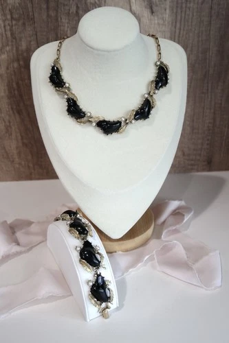 Vtg Coro Thermoset Necklace Bracelet Set Gold Tone Costume Jewelry