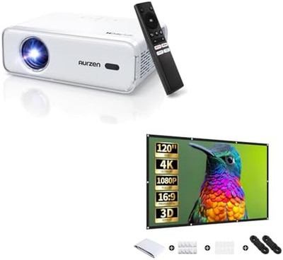 EAZZE D1 Projector with 120-Inch Screen Bundle, Netflix-Officially-Licensed, Aut