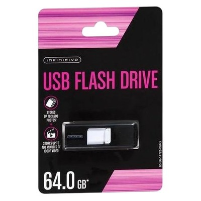 Infinitive USB Flash Drive w/ Push Out Feature (64GB) - Black NWT 
