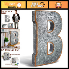 12" Metal Letter B Wall Decor - Galvanized 3D Sign, Vintage Industrial Home Deco