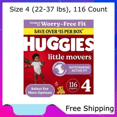 Huggies Little Movers Baby Diapers, Size 4 (22-37 lbs), 116 Count