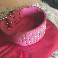 Rhinestones Dog Collar With 5 Rows Of Crystal Diamonds Pink Leather Dog CollarM