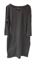 Betabrand Athletic Dress Gray Striped Ruched Sides Cotton Blend Pockets Size XL