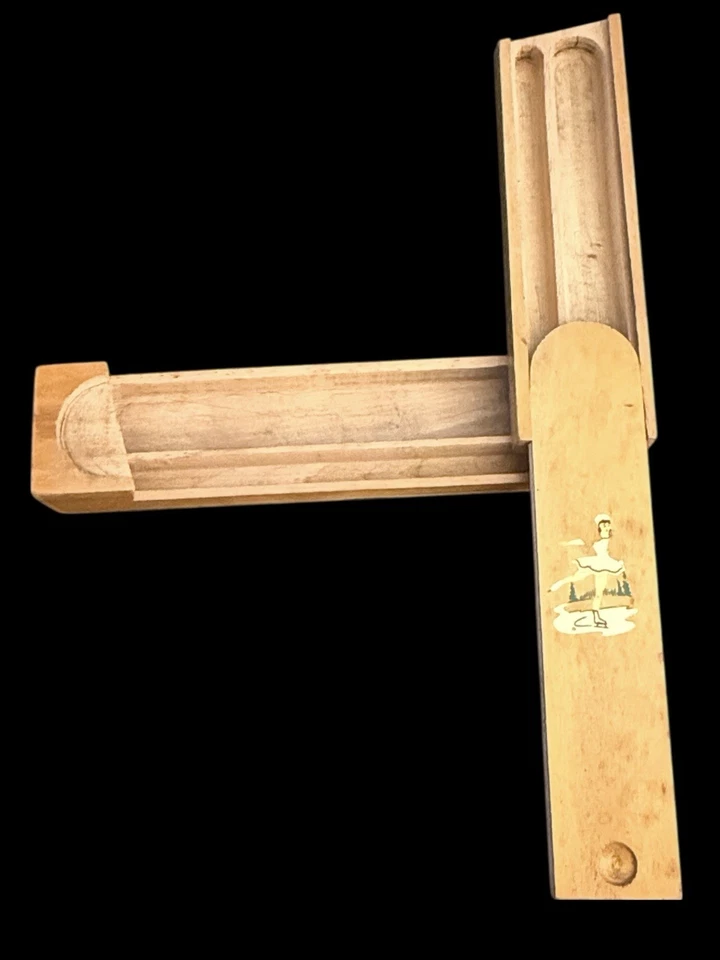 Antiguo estuche de lápices escolar de madera de los años 30 con compartimentos deslizables Foto 3 de 4