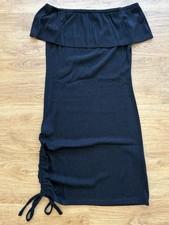 Ladies Off The Shoulder Ruffle Black Glitter Dress Medium