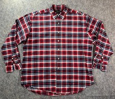 Vintage 90s Ralph Lauren The Big Shirt / Men Large / Plaid Button Down Red Navy