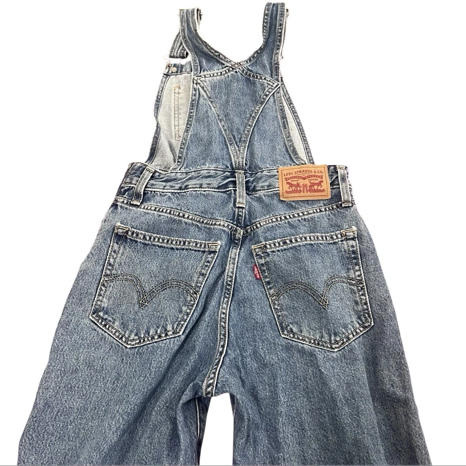 女式复古李维斯·施特劳斯牛仔围兜工作服牛仔裤尺寸 24W 拉链 — 第 4/4 张图片