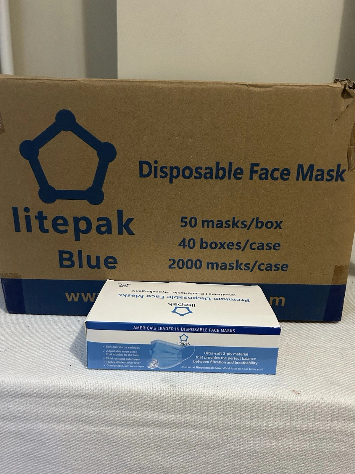 Litepak Premium Disposable Face Mask. 40 Box Case 2000 Mask Total
