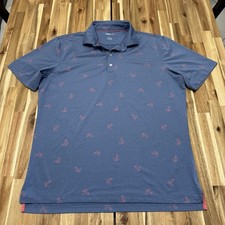 Johnnie O Polo Shirt Mens L Blue Geometric Flamingo Floatie Performance Stretch