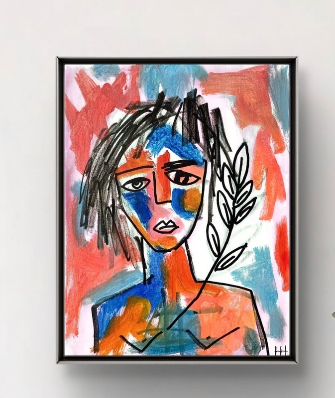 Hand Painted Neo Expressionist Portrait Acrylic 11x14 Canvas,  Holly Hammond