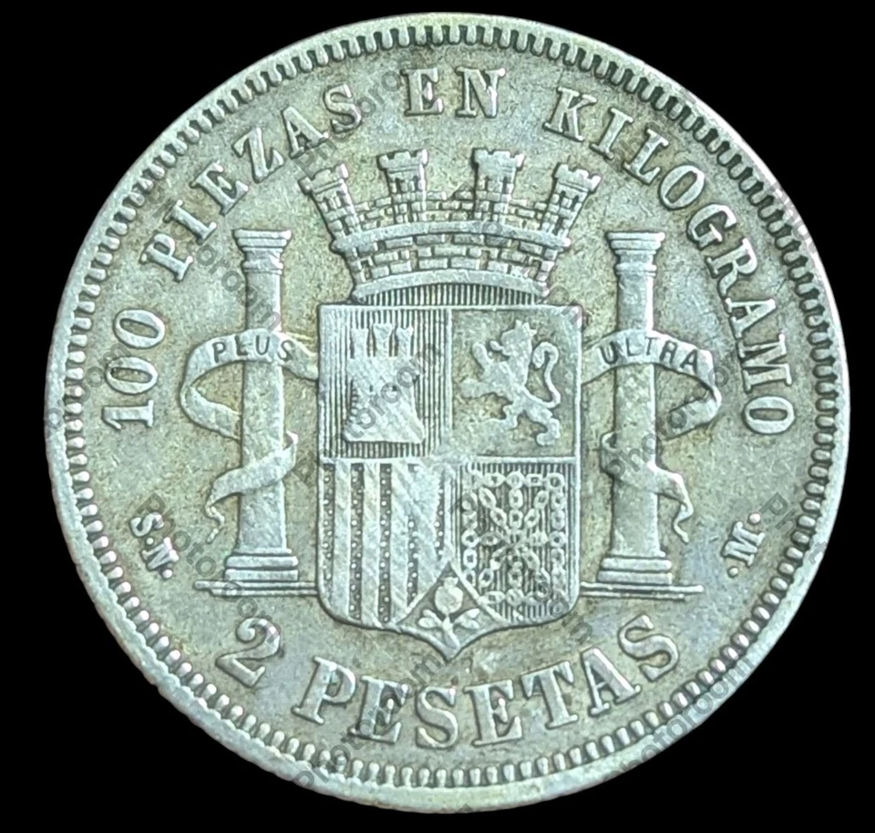 Spain 1869 2 Pesetas Silver Better Grade - Image 3 of 3