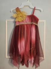 Curtin Call Dance Costume CLA Child Large Burgundy  Gold Flower Accent