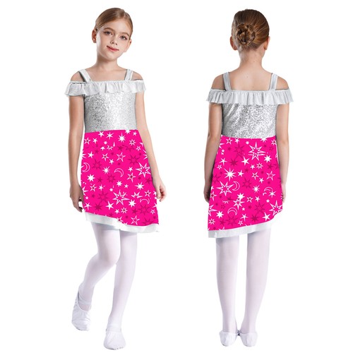 Kids Girls Dancewear Costume Dresses Prom Gown Party Sequins Modern Patchwork - Picture 52 of 89