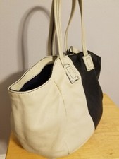 Splendid Colorblock Leather Tote Handbag Large White Black 