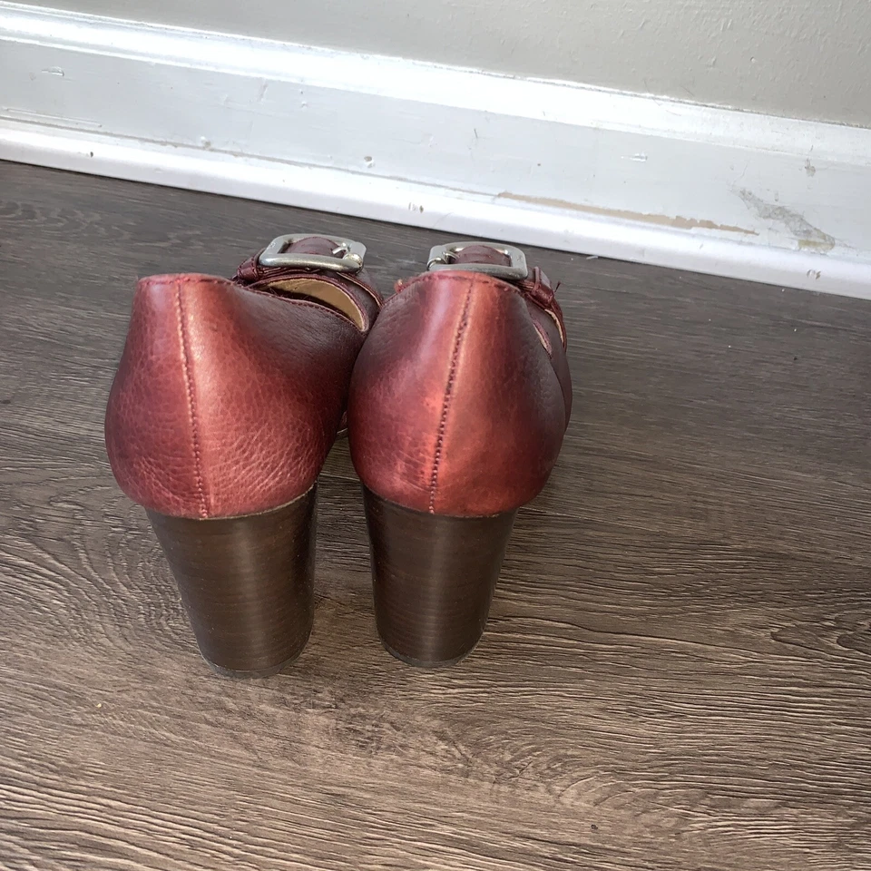 Fossil красный коричневый кожаный на танкетке каблуки размер 7 пряжка круглый носок новый - Изображение 3 из 4