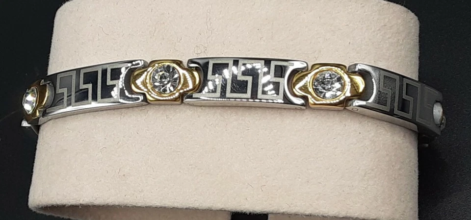 Pulsera de eslabones magnética de acero inoxidable de 2 tonos para hombre y mujer - 5000 Gauss 7,5" de largo Foto 2 de 2