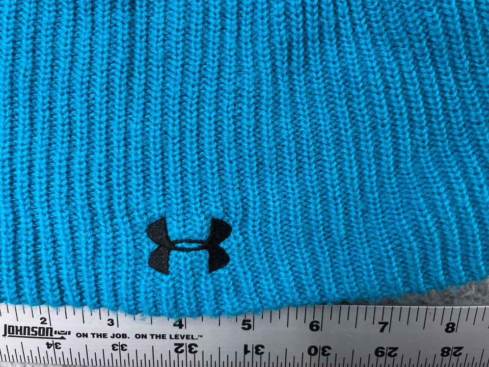 Under Armour Beanie Toque 女式均码针织蓝色刺绣 100% 丙烯酸滑雪 — 第 2/4 张图片