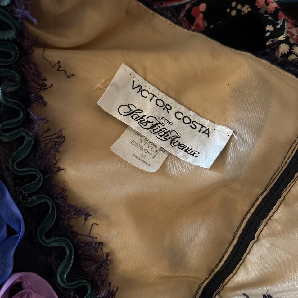 Винтажный 80-х VICTOR COSTA переливающийся июнь жук зеленый тафта кружева вечернее платье 10 - Изображение 3 из 4