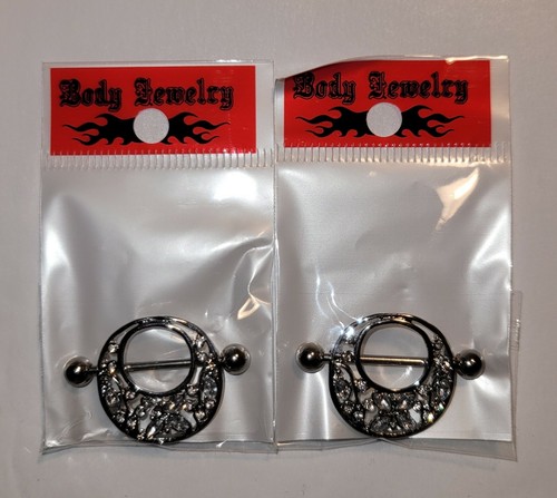 Paar Blumen & Schmetterling 14ga Brustwarzenschilde - Bild 1 von 4