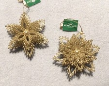 Kurt Adler Gold glitter 3  Snowflake Ornaments Set Of 2 New