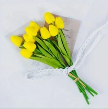 Flores Artificiales D Tulipán Amarillo Tacto Real, Arreglos Florales, 6 Unidad .
