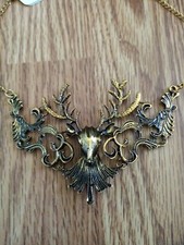 Dollskill large ornate dear head antler pendant gold gothic punk rave halloween