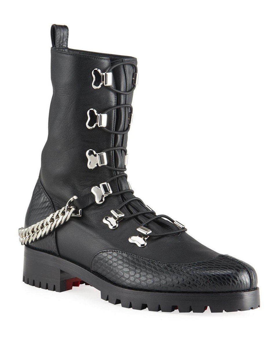 Christian Louboutin HORSE GUARDA Leather Chain Short Flat Combat