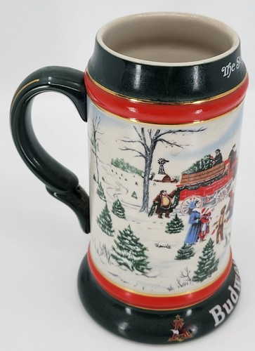 1991 Anheuser Busch AB Budweiser Bud Holiday Christmas Beer Stein Clydesdales - Picture 3 of 5