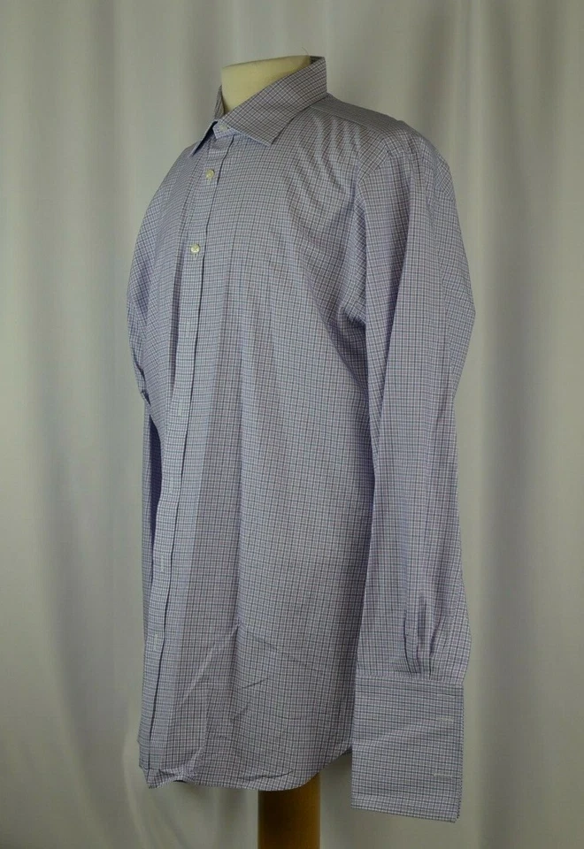 Pink Men's Shirt Size 17 Check Pattern French Cuff Spread Collar Career 17/43  - Image 3 of 4
