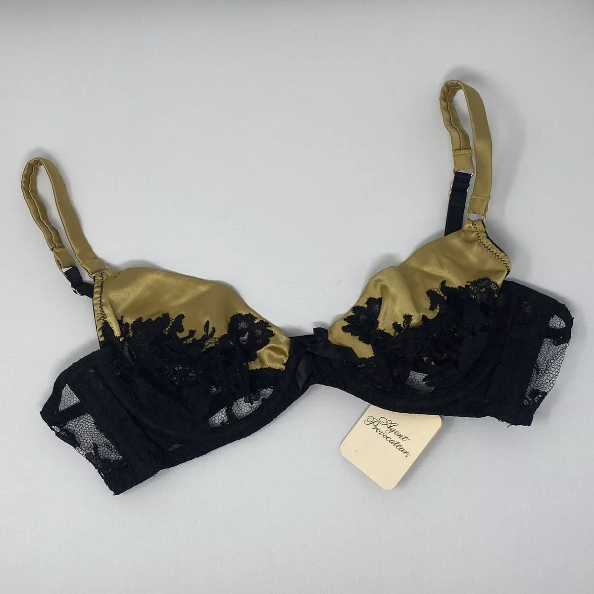 Agent Provocateur Nayeli SOIREE Gold Black Silk Bra 32B NWT $505 *SALE*