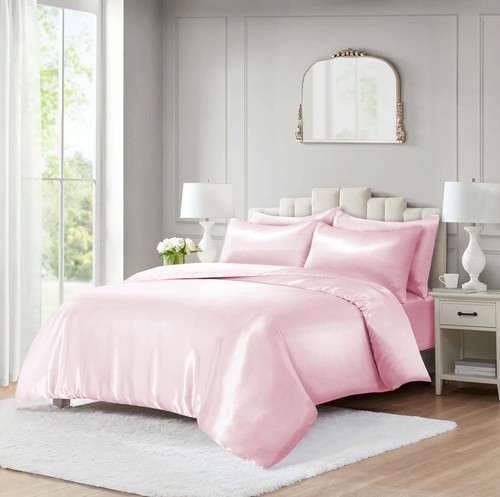 6 Pcs Satin Complete Bedding Set Silky Duvet Cover, Fitted sheet & Pillow Cases - Picture 31 of 205