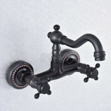 Wall Mount Oil Rubbed Bronze Swivel Bathroom Sink Faucet Basin Tap Dual Handle