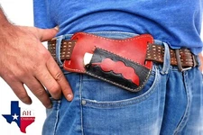  HAND MADE PURE LEATHER ENGRAVED HORIZONTAL SHEATH FOR FOLDING POKET KNIFE AH-5