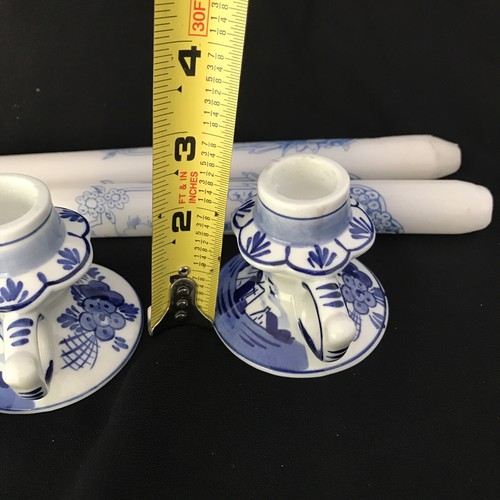 Blue Delft (Blauw Delfts) Pair Candle Holders With Candles  527 Holland - Picture 9 of 10