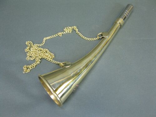 Messing Nebelhorn Posthorn Tröte 23 cm mit Kette Brass - Bild 3 von 11