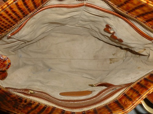 Vintage Brahmin Leather Croc Embossed Shoulder Bag Purse Tote Handbag Pecan - Picture 11 of 15