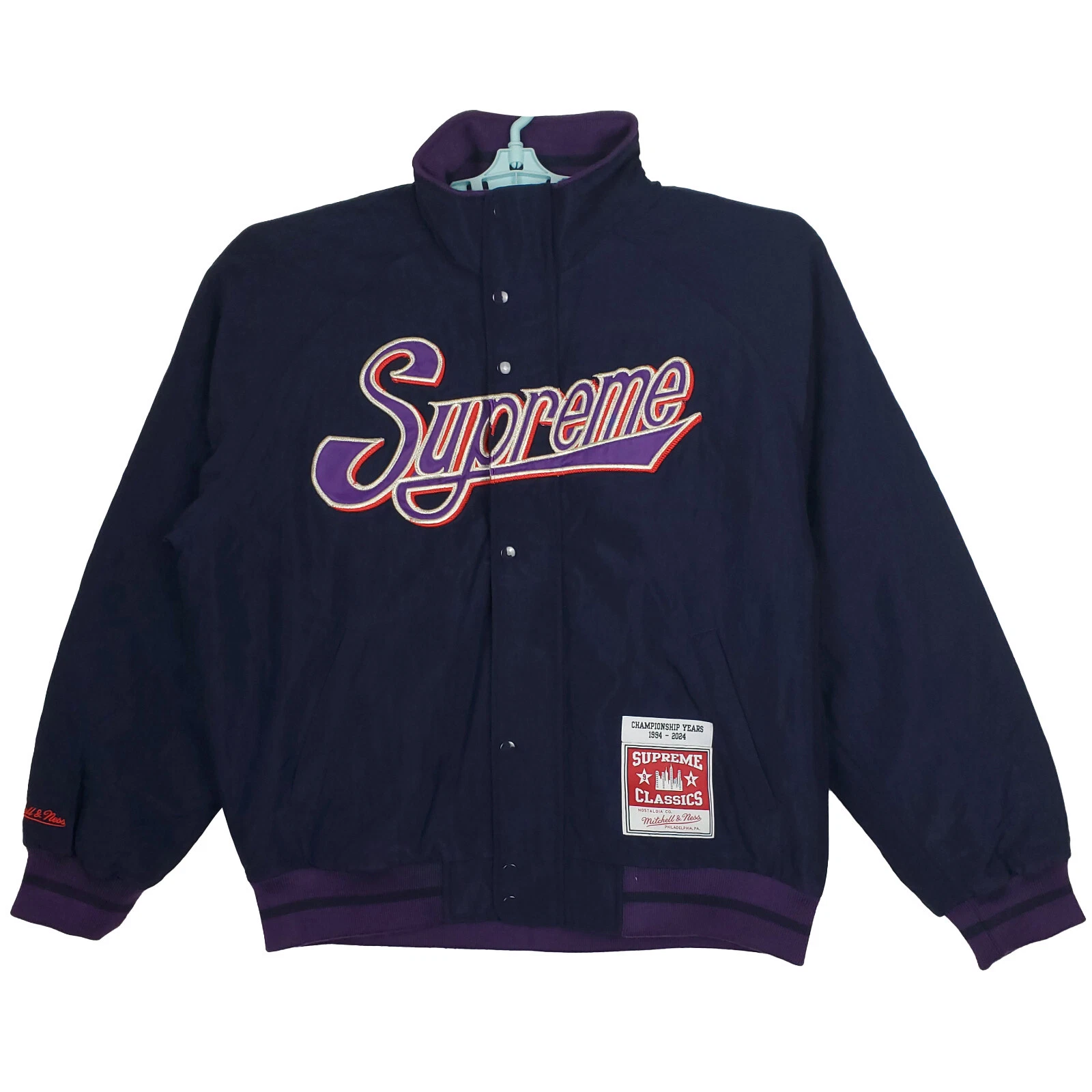 Grande veste Supreme x Mitchell & Ness coupe et couture broderie art marine neuve