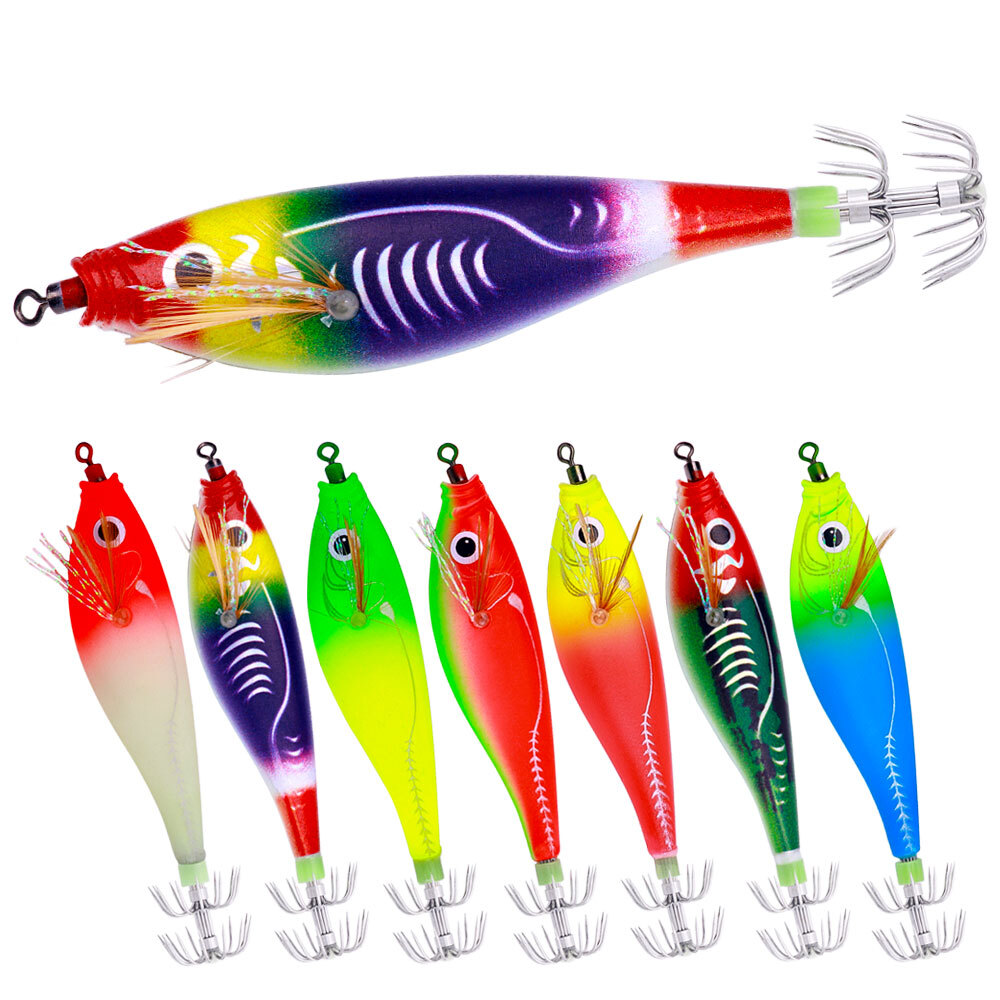 7PCS Glow Squid Jigs Shrimp Lures Fishing Bait Hook Octopus Jig