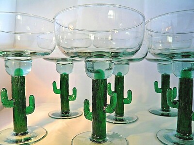 Set of 6 High Quality Large Hand-Blown Mexican Cactus Margarita Glasses 16  oz. | eBay
