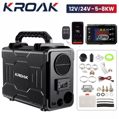 KROAK 8KW 12V 24V bluetooth Diesel Air Heater Toolbox For Caravan Camper Home 