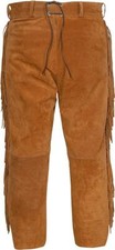 Mens Native American Brown Buckskin Suede Leather Pant Western Wear Mountain Man