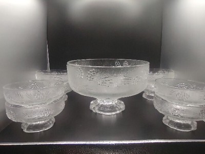 Tiara PONDEROSA PINE CONE Footed Salad Bowl,  Plus 8 Indiv. Salad Indiana Glass