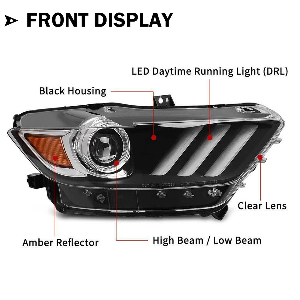 For 2015 2016 2017 Ford Mustang Headlights Projector Headlamps HID Xenon LED DRL - Изображение 2 из 4