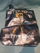 Official Betty Boop 2006 Plastic Coated Metallic Blue Zip Closure Tote Bag Gc