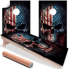 Patriotic Skull American Flag Art Cornhole Board Wraps and Decals Vinyl Sticker