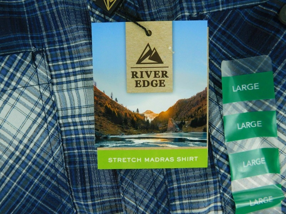 River Edge Mens Button Front Blue Plaid Shirt Size Small eBay