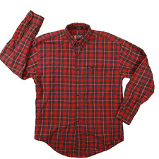 Chaps Ralph Lauren Vintage Men's Red Navy Blue Plaid Button Up Shirt Size Medium