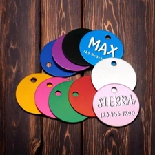CUSTOM ENGRAVED PERSONALIZED PET TAG ID DOG CAT CIRCLE ALUMINIUM