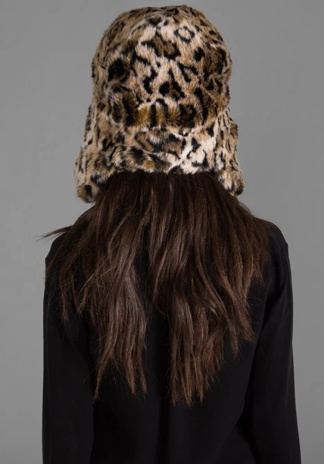 Juicy Couture Super Warm Leopard Winter Trapper Brown Rabbit Faux Fur Hat - Image 4 of 4